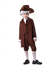voordelige Outfits-250e jubileum VS Rococo Barok Outfits Lange Mouwen George Washington Koloniaal Onafhankelijkheidsoorlog Kostuum Jongens Carnaval Independence Day 4 juli Kinderen Jas Broeken Kraag