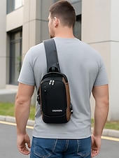 billiga Herrväskor-Herrväska i flerfärgad nylon för resor, vandring och friluftsliv - vattentålig axelväska med extern USB-port