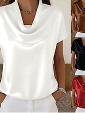 tanie Gładkie bluzki-Damskie Bluzka Jednokolorowe Zabytkowe Elegancki Codzienny Krótki rękaw Lejący się dekolt Zwykłe topy Codzienny Czarny Biały Czerwony Brązowy Lato Wiosna