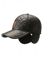 levne Pánské klobouky-Pánská baseballová čepice z umělé kůže se skládacími klapkami na uši, dostupná v několika barvách, ideální do chladného počasí a na běžné nošení