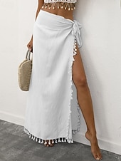 levne Zavinovací sukně-Dámské Plavky Šaty do vody Sukně Plavky Třásňový lem prázdniny Oblečení na pláž Pevná barva Bez rukávů Plavky