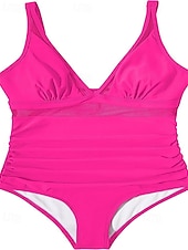 Χαμηλού Κόστους Ενός τεμαχίου-Γυναικεία Μαγιό Ενα κομμάτι Μπικίνι Σορτσάκια Μαγιό Δίχτυ Εξώπλατο Διακοπές Ρούχα παραλίας Συμπαγές Χρώμα Λαιμόκοψη V Αμάνικο Μαγιό