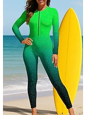 abordables Rash Guards Une Pièce-Femmes Standard Maillot Anti UV Rashguard intégral Maillot de bain Dégradé Océan avec soutien-gorge intégré ​fermeture éclair sur le devant Protection Solaire UV Couvrant UPF50+ manche longue Coque