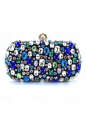 cheap Wedding Accessories-Women's Polyester Clutch Bag with Gemstone Embellishments, Chain Shoulder Strap, Large Capacity, Multiple Colors – Perfect for Weddings and Evening Parties