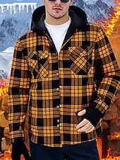 preiswerte Lässige Jacken-Herren Wintermantel Hemdjacke Fleecejacke Freizeitjacke Lässig Täglich Thermowarm Tasche Herbst Winter Karomuster Streetwear Täglich Mit Kapuze Regulär Blau Schwarz Weiß Rote Dunkelgrün Jacken