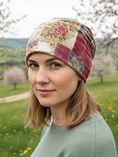 Недорогие Женские шляпы-Женская эластичная шапка-бини из хлопковой смеси в стиле «богем», с разноцветным узором, можно носить как утеплитель для шеи, идеально подходит для повседневной носки и активного отдыха