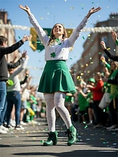 tanie Dzień Świętego Patryka-Damskie zielone, sznurowane botki do kostki z ozdobnym kokardką – stylowe i vintage na parady, uroczystości i festyny z okazji Dnia Świętego Patryka