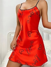 voordelige Rompers voor dames-Dames satijnen nachtjurk, casual, hartvormige, rugloze jurk, geschikt voor dagelijks gebruik thuis of in bed, mouwloos, met bandjes, verkrijgbaar in blauw, roze, rood, paars en grijs, voor de zomer, normale pasvorm.