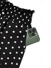 preiswerte weites Bein und hohe Taille-Damen Weites Bein Chinos Hosen Hose Urlaub Streetwear Lässig Lang Mittlere Taillenlinie Tupfen Tasche Elastischer Bund Bequem Unelastisch Täglich Outdoor Urlaub Hellgrau Dunkelgrau Schwarz Rot Sommer