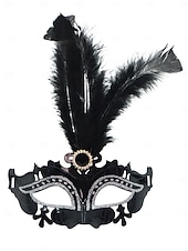 economico Accessori-Maschera in maschera veneziana rossa con piume per donne - elegante accessorio da costume intagliato al laser per il festival di Venezia Mardi Gras cosplay e feste in maschera