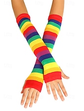 abordables Accessoires-Ensembles de chaussettes et gants à rayures montantes Mardi Gras pour femmes plusieurs couleurs design amusant et coloré parfaits pour le carnaval et les bals masqués