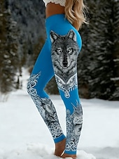 olcso Viking nyomtatás-Női Leggingek Szabadság Szüret Etnikai stílus Teljes hossz Magas derék Grafika Állat Mekano Kényelmes Nyúlós Napi Otthon Szabadtéri Fekete Fehér Tengerészkék Kék Tavasz Ősz Tél Karcsúsított