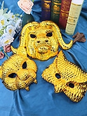 economico Accessori-Maschera per carnevale in plastica metallica multi-stile per uomo – Costumi da leone volpe e tigre in oro per carnevale e balli in maschera