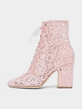 cheap Women's Shoes-Women's Mardi Gras Pink Lace-Up Festival Ankle Boots – Stylish Chunky Heels for Carnivals, Parades and Celebrations