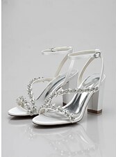 economico sposa-sandali bianchi con tacco a blocco per la sposa – scarpe da sposa impreziosite da cristalli con cinturino alla caviglia