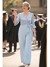 economico Tute della mamma-Tute Lunghezza al pavimento Tuta Abito da cerimonia per signora Mezza Manica Scollo a V Elegante Formale Ospite di nozze Laurea Raso Crepe Elasticizzato con Fiocco/Fiocchi