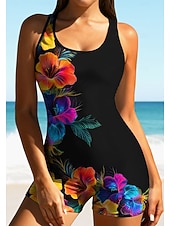 preiswerte One Pieces Rash Guards-Damen Regulär Anti UV Shirt Einteiliger Surfanzug Badeanzug Blumenmuster Tropisch Farbblockierung Herausnehmbare Polsterung Frontreißverschluss UV-Sonnenschutz UPF50+ Elastisch Ärmellos Bademode