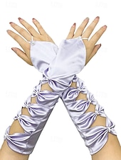 baratos Acessórios-Luvas de cetim de poliéster femininas do Mardi Gras em várias cores design elegante com detalhes em pérolas perfeitas para carnaval e bailes de máscaras