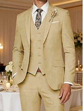 preiswerte Herren Klassische Blazer-Herren Blazer + Weste + Anzughose Blazer Geschäft Arbeit Hochzeit Mode Streetwear Herbst Winter Terylen Einfach 3 Teile Einreihig Blazer Schwarz Champagner Rosa Kaki
