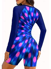 cheap One Pieces Rash Guards-Women's Medium Rash Guard Bathing Suit Athletic Swimwear Tie Dye Color-blocking Removable Pad Front Zip Boyleg UV Sun Protection UPF50+ Stretchy Long Sleeve Swimwear Bodysuit Surfing Beach Water