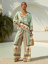 preiswerte Hemden, Tops und Blusen-Bluse mit ethnischem Totem-Motiv und Ärmeln aus seidigem Satin