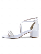 economico Donne-sandali da sposa con tacco a blocco decorati con perle da donna: elegante design con cinturini per spose moderne per matrimoni chic in città