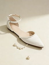 Недорогие подружка невесты-женские белые туфли на плоской подошве с острым носком, украшенные жемчугом, с ремешком на щиколотке — идеально подходят для свадеб и официальных мероприятий