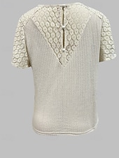 abordables T-shirt uni-Femmes Tee-shirt Gaufre T-shirt Chemisier Hauts en dentelle Dentelle Patchwork Uni Actif ancien Manche Courte Col en V Hauts Réguliers Quotidien Fête Sortir Abricot Été Printemps