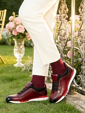 cheap Dress Sneakers-Men's Burgundy Leather Wedding Shoes – Elegant Slip-On Design with Premium Finish, Ideal for Weddings, Formal Events and Special Occasions