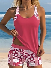 tanie Tankini-Damskie Stroje kąpielowe 2 szt Kostium kąpielowy Urlop Bez rękawów Kostiumy kąpielowe