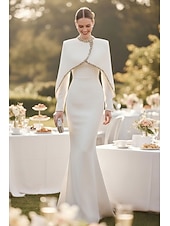  A-Linie bodenlang Formelles Kleid Abendkleid Abendkleid Elegant Vintage Langarm Hochkragen Hochzeit formell mit Kristallen Perlenstickerei
