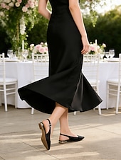 preiswerte Hochzeitsgast-Damen Hochzeitsschuhe Übergrössen Brautschuhe Flacher Absatz Schlaufen Heel Spitze Zehe Minimalismus Satin Schnalle Weiß Elfenbein Silber
