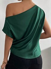 economico Bluse Eleganti-Per donna Camicia Elegant Top in raso Blusa Senza schiena Semplice Vintage Elegante Senza Maniche Asimmetrico Top Regolari Quotidiano Ferie Uscire Nero Verde chiaro Verde smeraldo Albicocca Estate