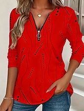 billiga Randig och geometrisk t-shirt-Dam T-shirt Dragkedja Mönster Grafisk Geometrisk Vintage Mode Stylish Långärmad Rund hals V-hals Vanliga toppar Dagligen Blå Vit Gul Rodnande Rosa Rubinrött Vår Höst Vinter