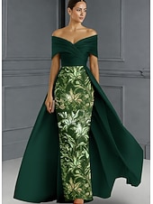  Linha A Longo Bordado com miçangas Vestido formal Vestido para a mãe da noiva Vestidos de noite Vestido de baile com sobressaia Vestido formal Elegante Brilhante Sedoso Sem Manga Ombro a Ombro