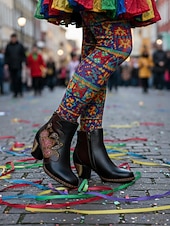 Χαμηλού Κόστους Γυναικεία παπούτσια-Γυναικεία Καρναβαλικά Μπότες Μπλέ Mardi Gras με Μπλοκ Τακούνι - Ποιότητα Δερμάτινη δέρμα Κεντημένο Vintage Λαογραφικό Στυλ Υποστηρικτικά Τακούνια για Παρελάσεις Κοστούμια Καθημερινή Χρήση και