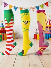 cheap Accessories-Women's Mardi Gras 3-Pack Carnival Party Socks, Colorful Graphic Crew Socks with Fun Prints, Soft Stretch Knit, Unisex Adult &amp; Teen Festival Socks for Carnival, Costume Parties &amp; Celebrations