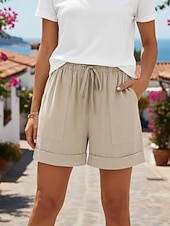 preiswerte Unterteile-Damen Chinos Shorts Sommershorts Urlaub Lässig Kurz Mittlere Taillenlinie Einfach Kordelzug Tasche Bequem Komfort Unelastisch Täglich Outdoor Schwarz Rosa Dunkelmarine Grün Sommer Frühling Lässiger