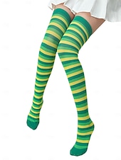 voordelige St. Patrick&amp;#39;s Day-Damessokken in St. Patrick's Day-groen, tot de knie, met klavertje vier – perfect voor feestelijke gelegenheden en de feestdagen.