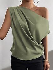economico Bluse Eleganti-Per donna Camicia Elegant Top in raso Blusa Senza schiena Semplice Vintage Elegante Senza Maniche Asimmetrico Top Regolari Quotidiano Ferie Uscire Nero Verde chiaro Verde smeraldo Albicocca Estate