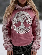 abordables Hauts Vikings-Femmes Sweat à capuche Imprimé Graphique Géométrique Tribal Occasionnel manche longue À capuche Hauts Réguliers Occasionnel Tenue de soirée Rue Bleu Rose Claire Printemps Automne Hiver