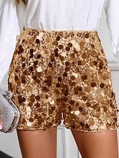 cheap Bermuda Shorts-Women's Chinos Shorts Elegant Fashion Short Medium Waist Plain Sequins Comfortable Inelastic Party Golden Black Silvery Summer Spring Regular Fit