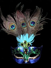 billige Tilbehør-Kvinnes påfugl fjær venetiansk masquerade-maske - grønn paljetter kostyme tilbehør karnevalpartier Mardi Gras cosplay  elegante masquerade-arrangementer