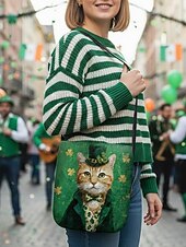  女性用セントパトリックスデークロスボディバッグ、猫とシャムロックのプリントが施されたベルベットポリエステル、複数のデザイン、休日のお祝いや普段使いに最適