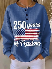 abordables Día de la Independencia Top-Día de la Independencia Aniversario Americano Patriótico Sudaderas con Capucha de Mujer Gráficas Letras Moda Casual Impresión de Manga Larga Cuello Redondo Calle Casual Botones Azul Negra Roja
