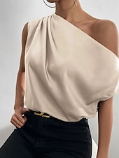 economico Bluse Eleganti-Per donna Camicia Elegant Top in raso Blusa Senza schiena Semplice Vintage Elegante Senza Maniche Asimmetrico Top Regolari Quotidiano Ferie Uscire Nero Verde chiaro Verde smeraldo Albicocca Estate