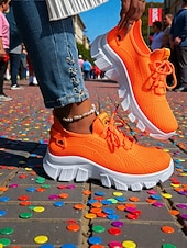 abordables Chaussures de femme-Baskets de course orange pour femmes tissu en mesh respirant chaussures de sport confortables et légères pour le carnaval le festival et les activités de plein air