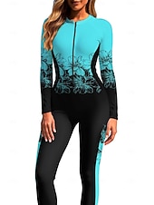 お買い得  ワンピースラッシュガード-女性用 レギュラー ラッシュガード フルボディラッシュガード ワンピースサーフィンスーツ 花 トロピカル風 カラーブロッキング ジッパーを閉める 内蔵ブラ付き フロントファスナー UVサンプロテクション フルカップ UPF50+ 長袖 フルボディー スイムウェア ボディスーツ サーフィン カヌー ビーチ 夏