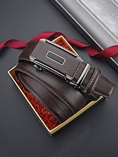 economico Matrimonio ACC-cintura da uomo in similpelle, fibbia automatica con finitura testurizzata, stile classico formale, colori nero e caffè, per matrimoni, abbigliamento da lavoro e abiti casual eleganti