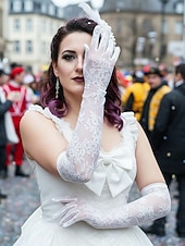 お買い得  アクセサリー-ウィメンズ マルディグラ レース グローブ、ブラックとホワイトあり、エlegantなデザイン カーニバル、仮面舞踏会、結婚式に最適